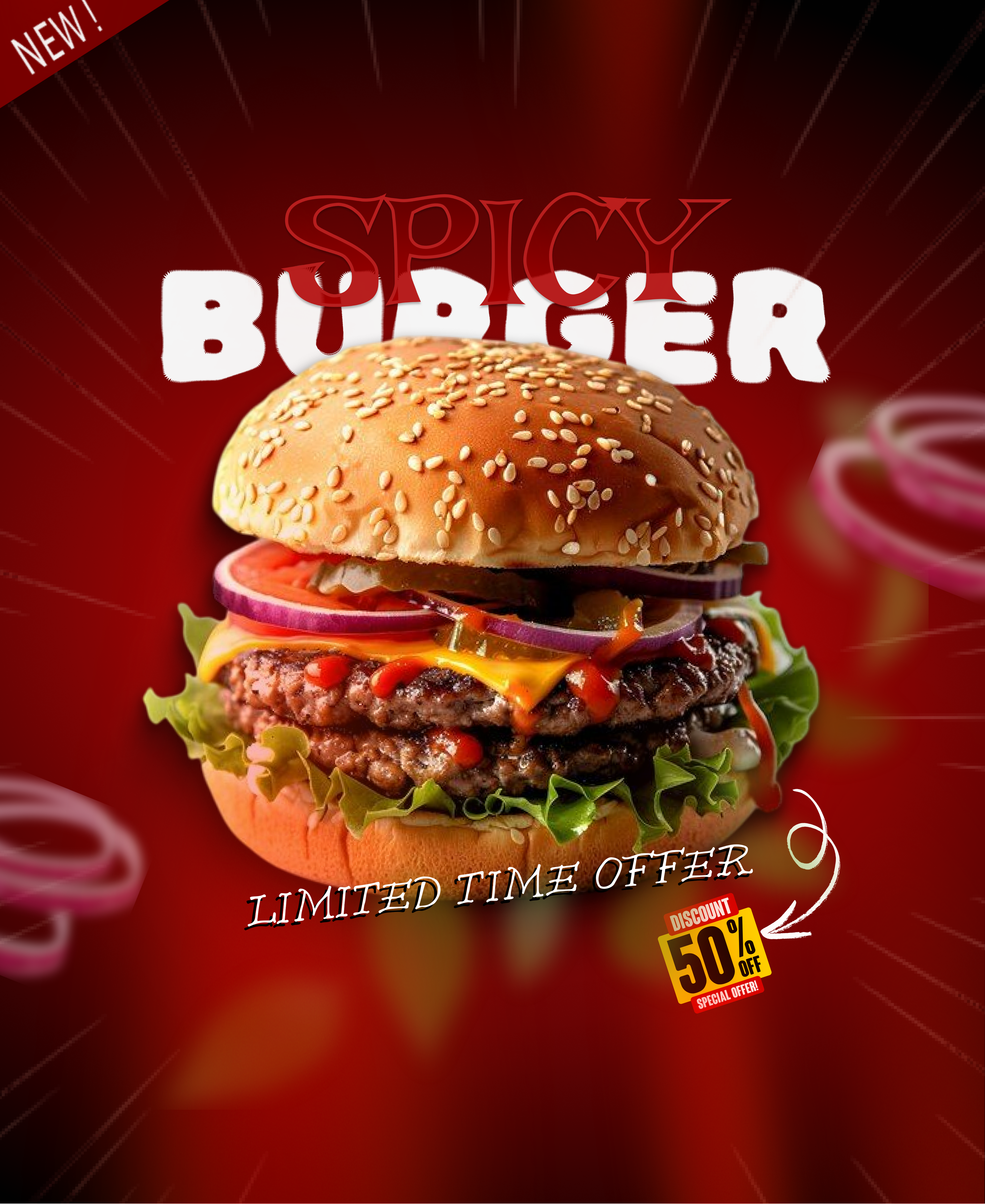 Spicy Burger promo full design preview